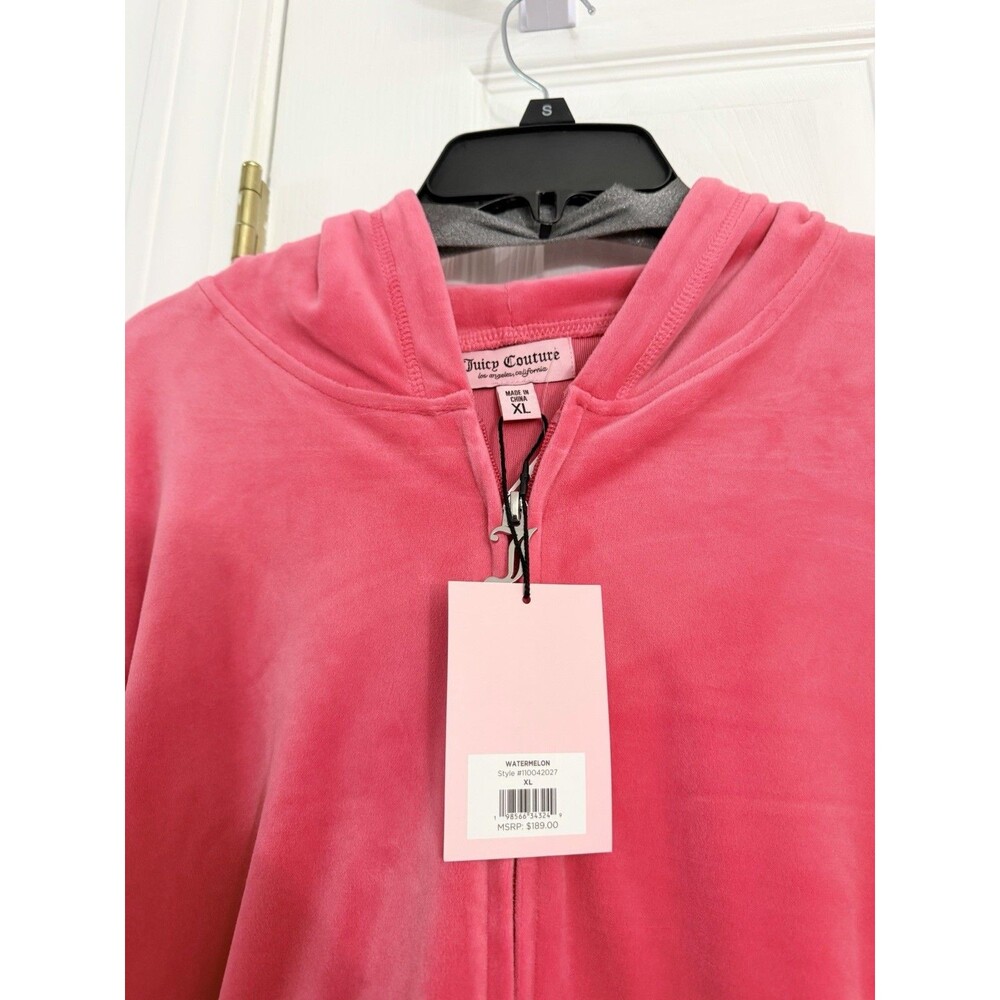 Juicy Couture Watermelon Pink Velour Tracksuit Hoodie and Shorts Set XL NWT - Picture 9 of 9